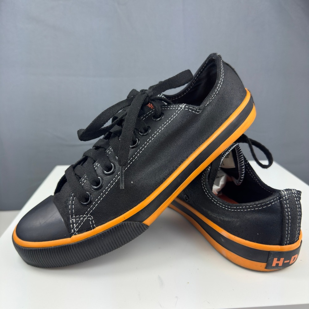 Harley-Davidson Canvas Sneakers Mens 7 Black Orange Low Top D61008 Moto Biker